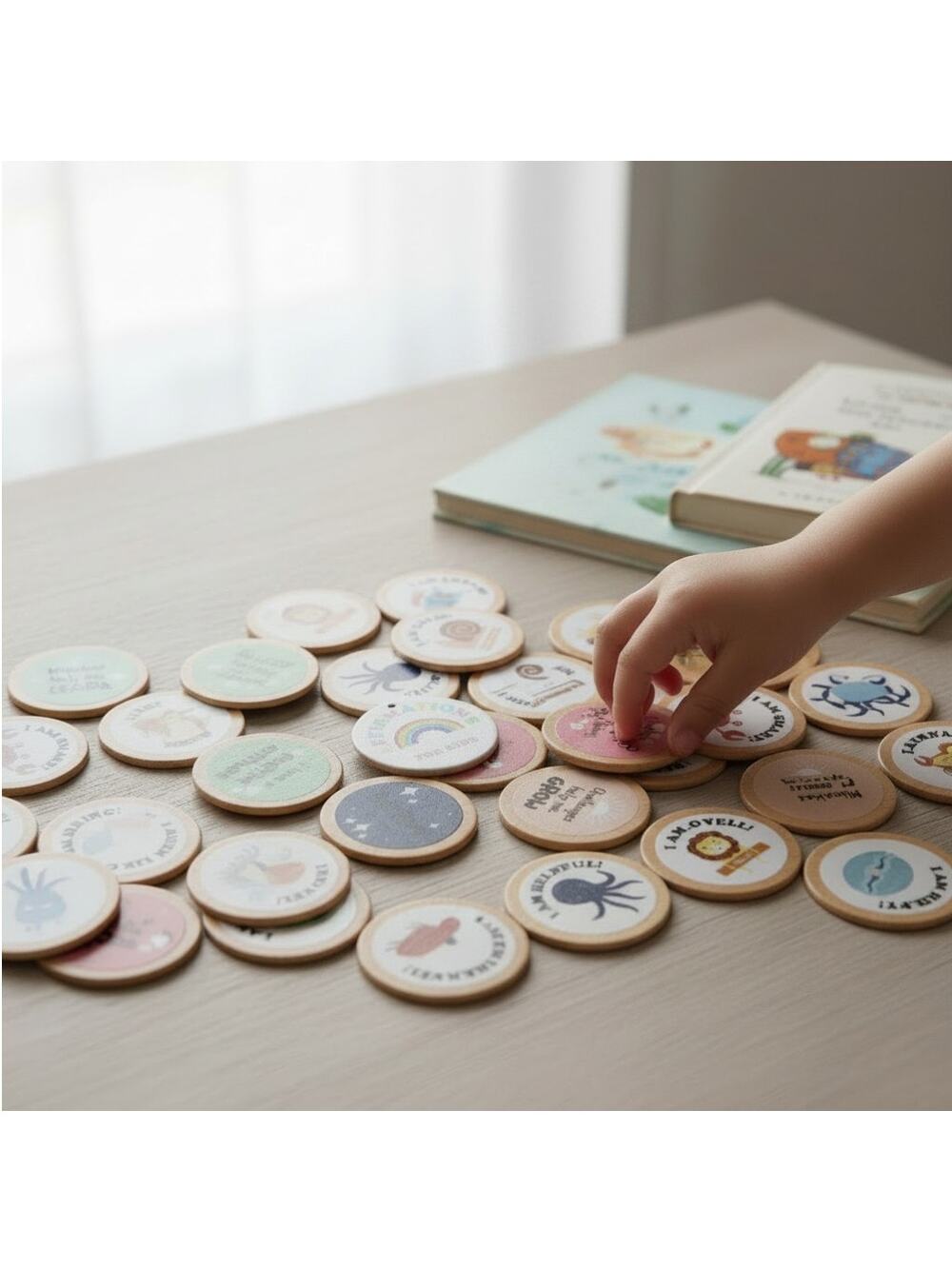 80 Affirmation Wooden Chips Kids Motivational Cards Forest Ocean Animals